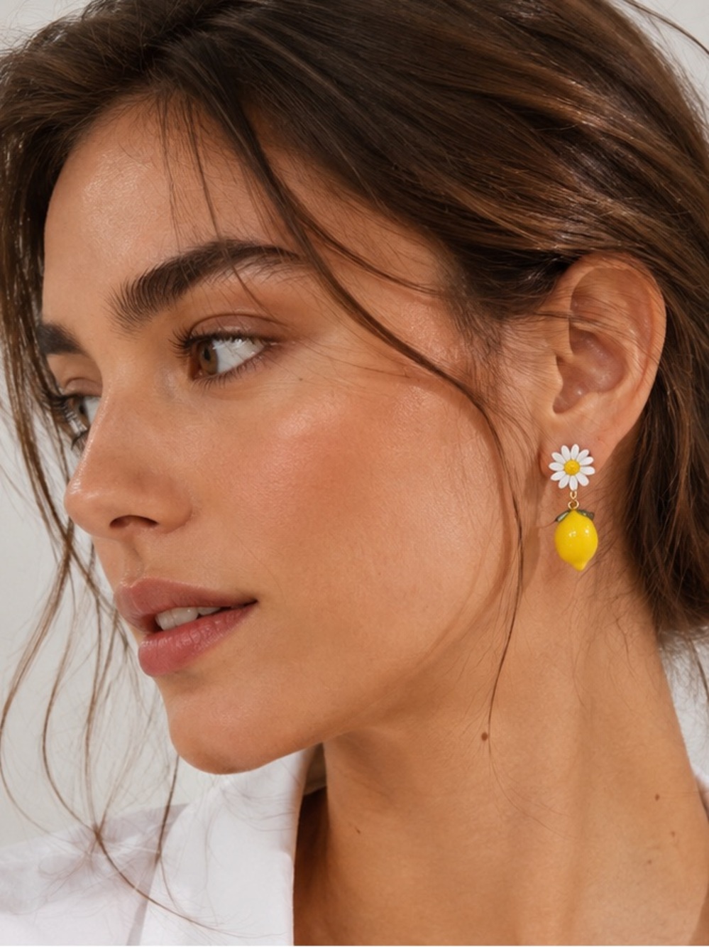 White Daisy Yellow Lemon Drop Earrings